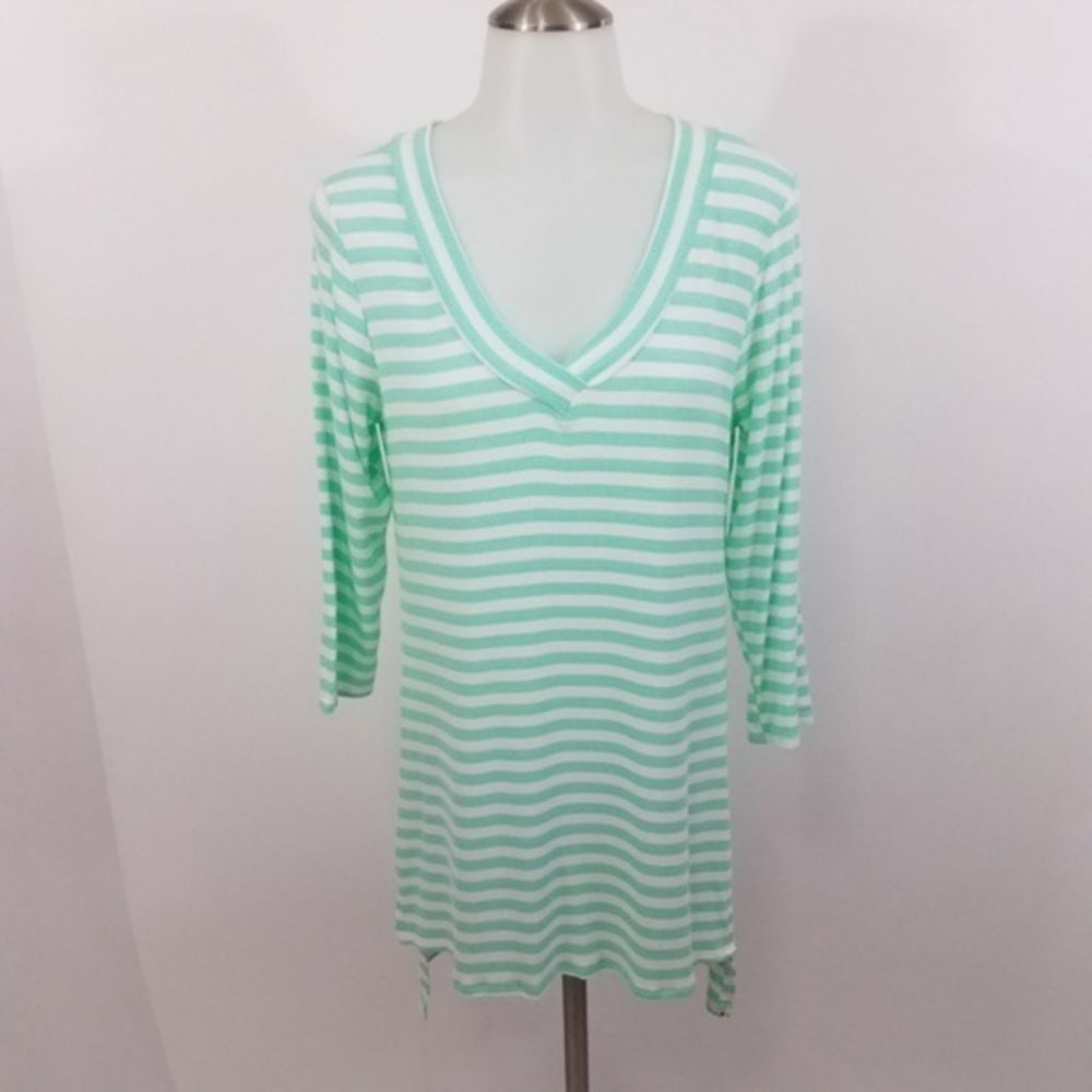 ! Ezra tunic top‎ M mint green white stripe v-neck
